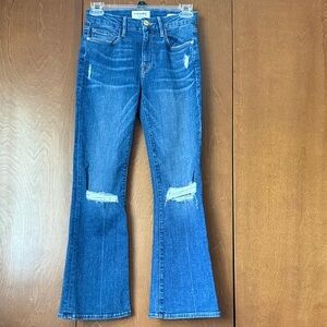 Frame Denim Le Crop Mini Boot Blue Distressed Jeans EUC  Sz 24